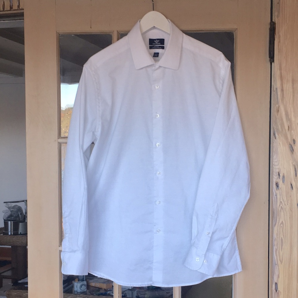 MENS Dockers L (16-16.5) 34-35 fitted stretch collar white. Worn once